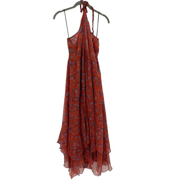 MISA LOS ANGELES Adele Paisley Halter Handkerchief Hem Dress Midi Layered Large - Picture 6 of 15